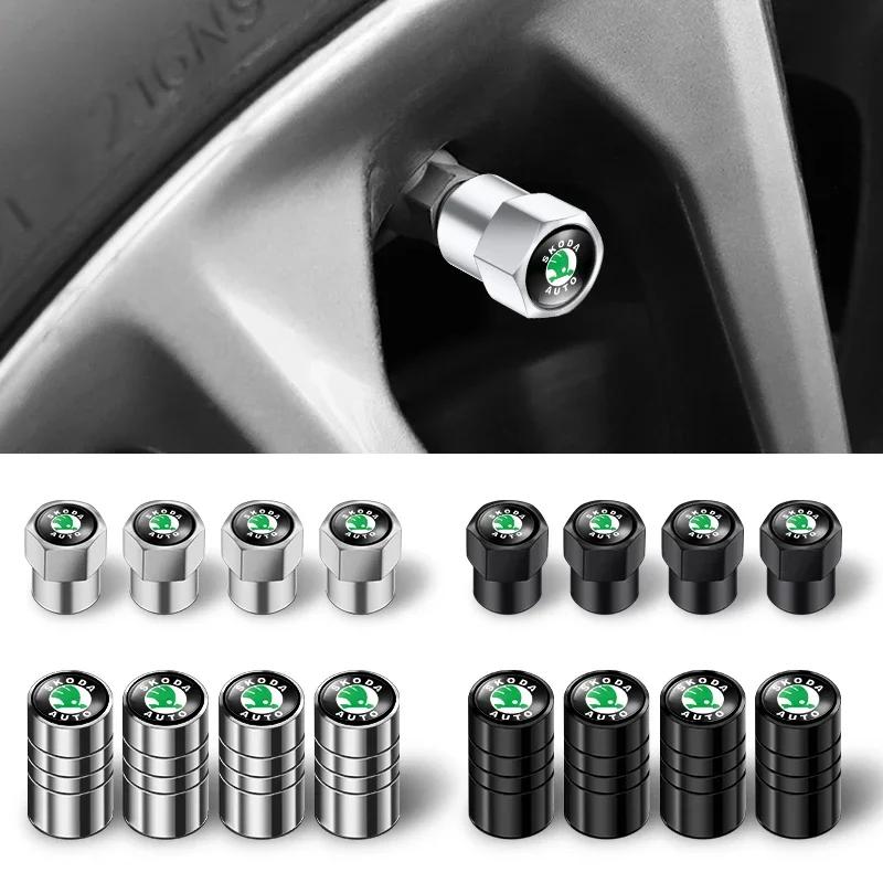 4PCS Round Wheel Tire Valve Universal Tyre Valve Stems Logo For Skoda Octavia Fabia Kamiq Kapoq Kodiaq Rapid SCALA Superb WL5
