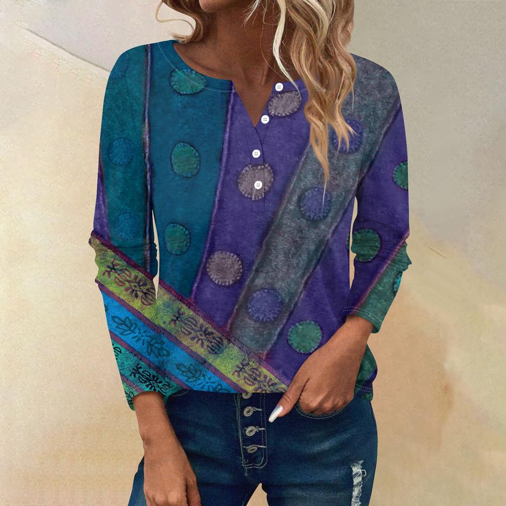 Женские футболки с длинным рукавом и пуговицами, повседневные туники с V-образным вырезом, женские повседневные топы