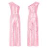 Girl's One Shoulder Sequins Sleeveless Jumpsuit Pants High Waist Party Rompers Dancewear Costume