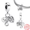 Authentic S925 Silver Beads Fit Bracelet Triple Dangle Charm Tree Pendant For Women Jewelry Gift