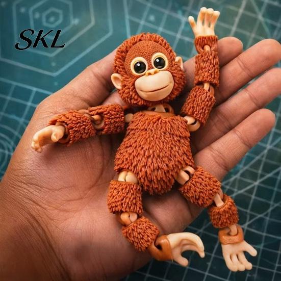 3D Printed Gorilla Toy Mini Figurine with Articulated Joints, Small Desktop Ornament Stress Relief Toy, Creative Cute Animal Model Gift for