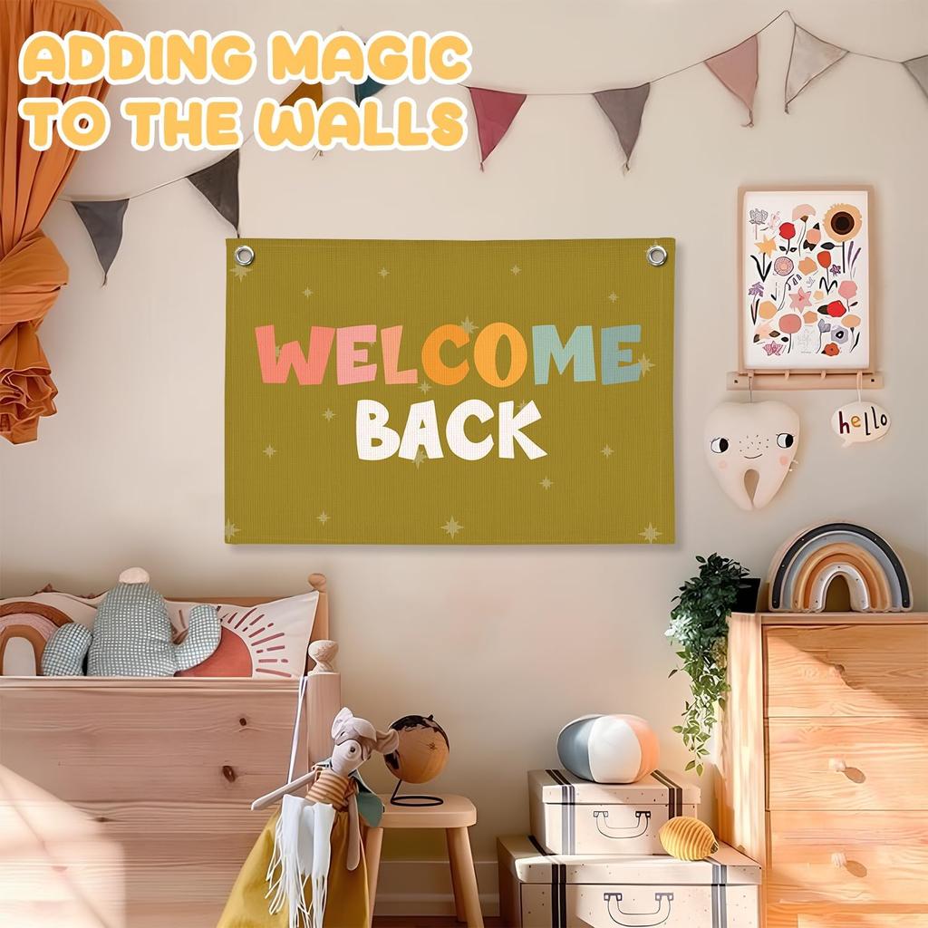 Винтажный Декор Стены Классной Комнаты, Вывеска Добро Пожаловать, Ретро Баннер-Флажок на Холсте для Игровой Комнаты, Детской Комнаты, Нейтральное Настенное Искусство для Комнаты Малыша, Мальчиков
