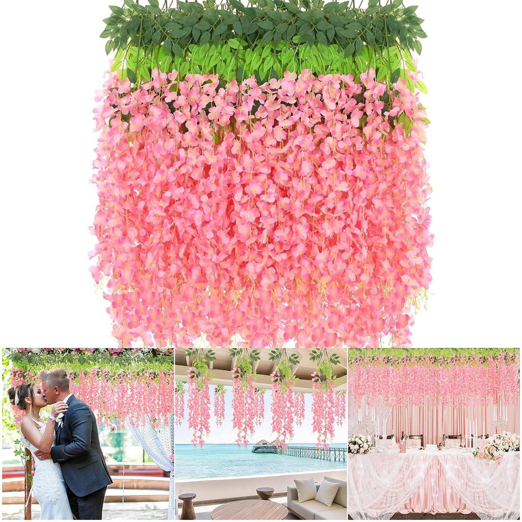 Pack Of 12 Artificial Wisteria Hanging Flowers For Wedding Indoor Outdoor Decoration With Realistic Silk Petals