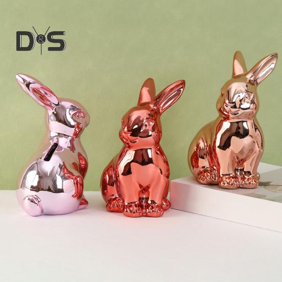 Пасхальный кролик, блестящая статуэтка кролика, копилка, винтажная скульптура кролика для домашнего офиса, декор стола, принадлежности для весенней вечеринки