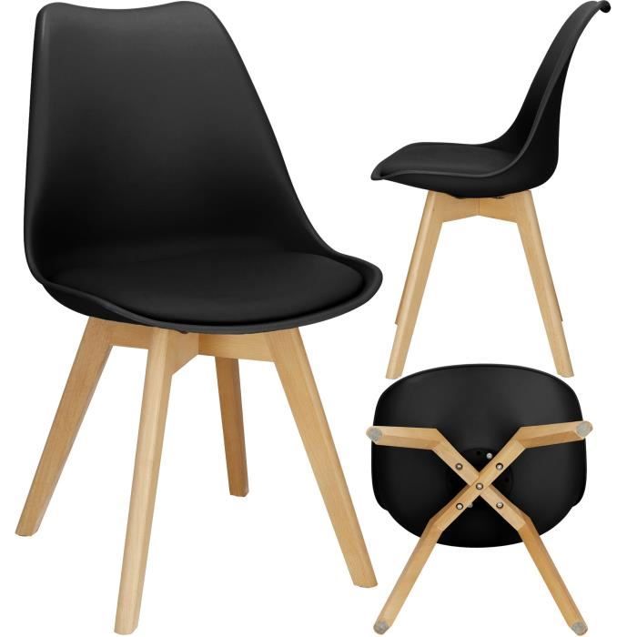 Chaise de cuisine SPRINGOS® avec pieds en bois - Noir - Capacité de charge maximale 125 kg