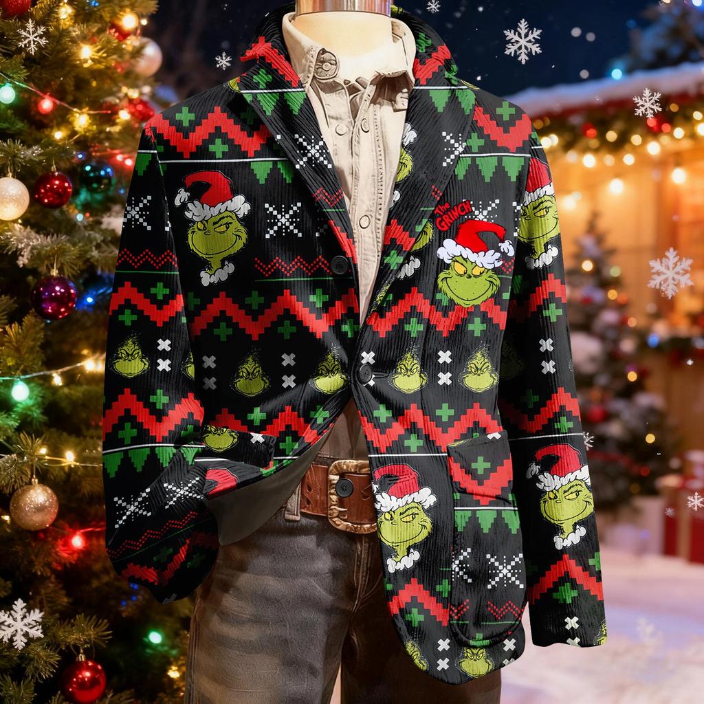 Мужской уродливый рождественский вельветовый теплый карманный пиджак-кардиган, мужской повседневный костюм