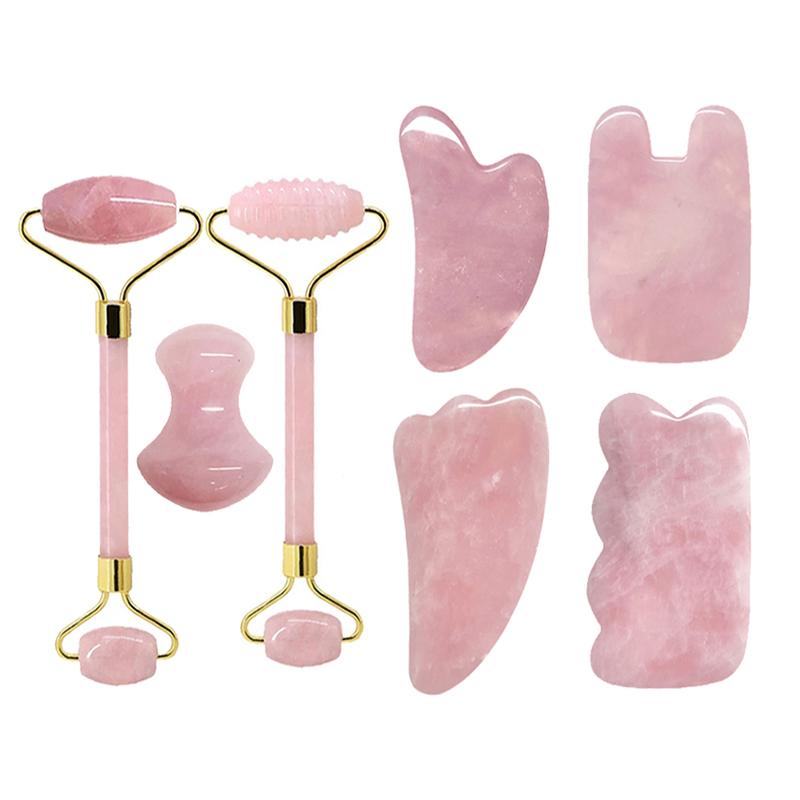 Face Jade Roller Rose Quartz Gua Sha Massage Board Facial Lifting Anti Wrinkle Beauty Skin Care Gouache Scraper Stone Massager