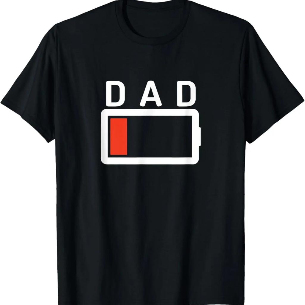 Mens Funny Parenting Dad Low Battery Empty Tired T-shirt