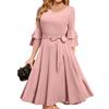 Women's Elegant Bell Sleeve Cocktail Party Dresses For Wedding Guest Fit And Flare Church Midi Evening Dress