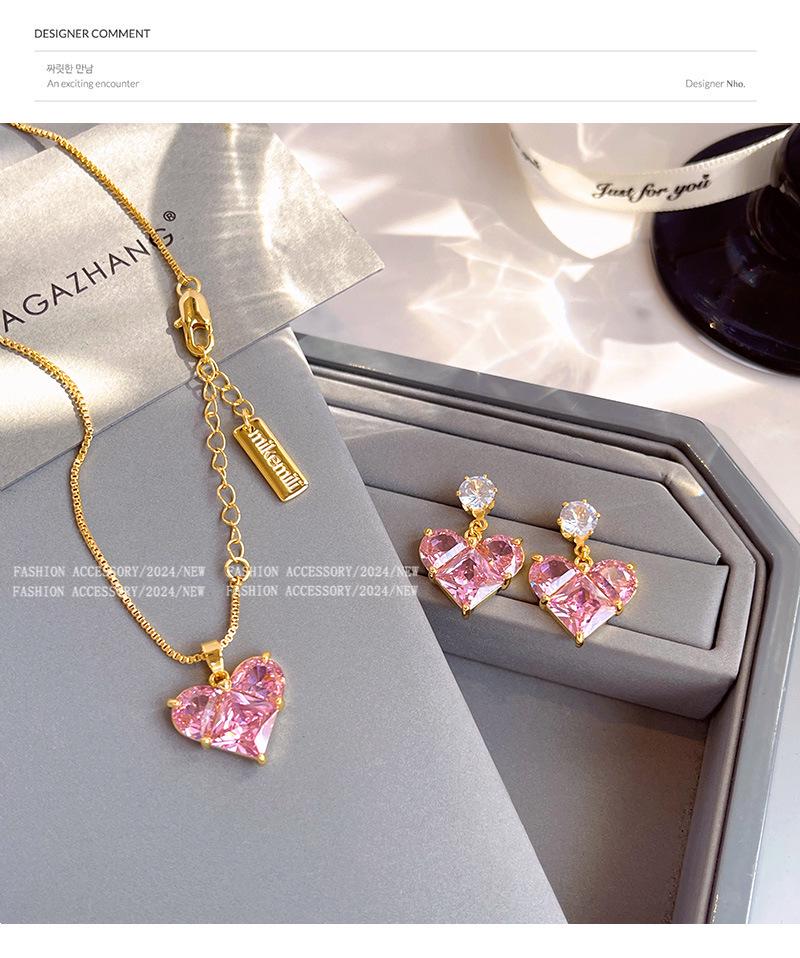 Комплект из позолоченных серебряных сережек в форме сердца и колье в форме сердца из циркония 5А для женщин