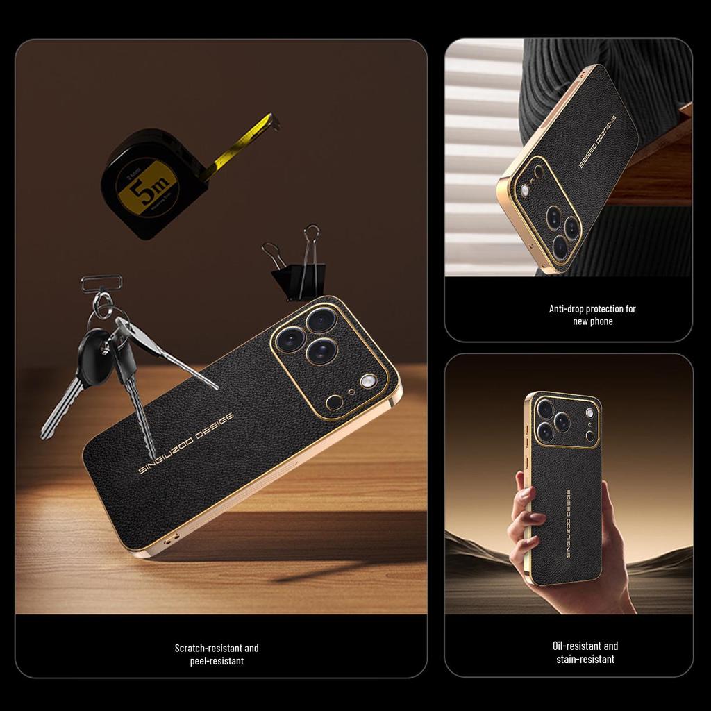 Чехол Apple 17 Pro Max с рисунком личи, гальванизированный, ударопрочный, для iPhone 16 Pro, 15, 14