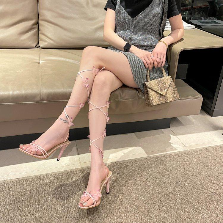 Туфли-лодочки Fairy Wind Pink Bow на каблуках 2024 года, летние босоножки на шпильке больших размеров, женская мода, милые с перекрестными ремешками