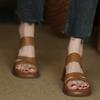 Vintage Cross-toed Thick-heeled Sandals Women's 2025 New Mid-heel One-word with Platform Soft-soled Women's Shoes