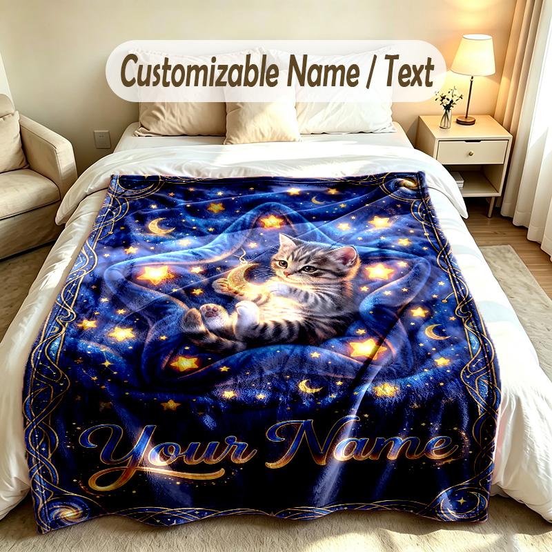 Space Cosmic Theme Custom Blanket Personalized Name & Text Customized Soft Warm Throw Blanket Home Decor