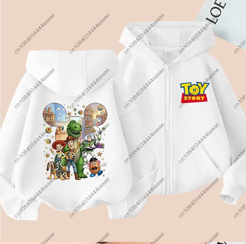 Toy Story Grid Print Purple Kids Autumn Zip Up Hoodie, Front Back Graphic Boys Girls Zipper Hooded Jacket Children Outerwear