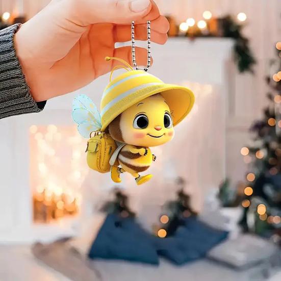 Acrylic Yellow Bee Hanging Decoration Car Rearview Mirror Little Bee Ornament Keychain Backpack Animal