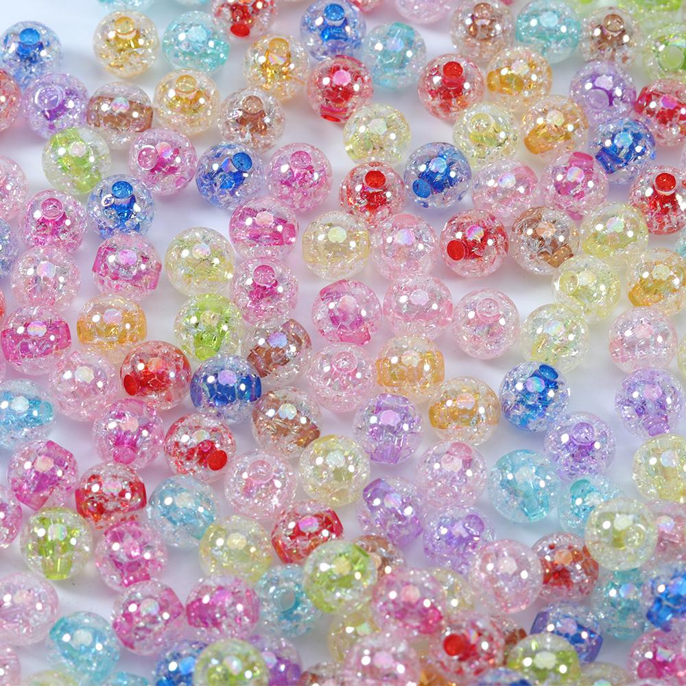 100Pcs Acrylic Beads For Jewelry Bracelet Making 8 10mm Light Color Loose Round Beads DIY Necklace Supplies Finding Wholesale