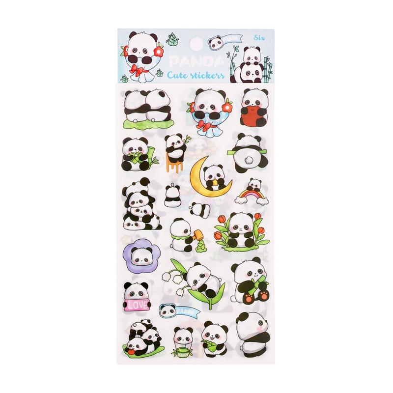 Kawai Stationery Cartoon Panda Stickers Student Cute DIY Guka Hand Account Material Girl Heart Cup Decoration School Supplies