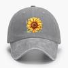 Sunflower Print Cotton Baseball Cap, Floral Pattern Distressed Sport Hat With Adjustable Closure, Sun Protection Peaked Cap