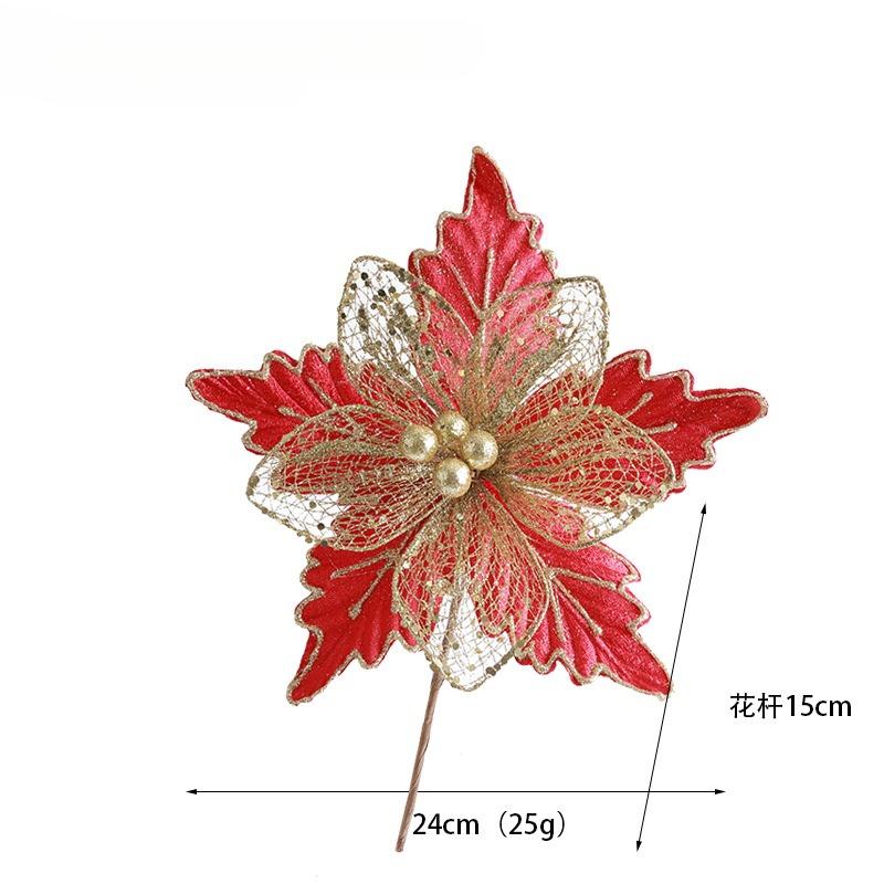 Christmas tree decoration 24cm mesh gold, red champagne silver, Christmas flowers, artificial flowers, hotel rattan