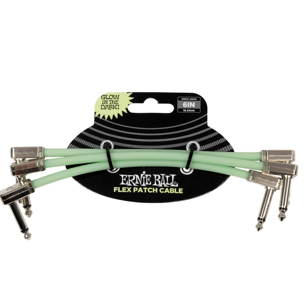 Ernie Ball Flex Patch Cables 6475 for Glow-in-the-Dark 6-inch (15cm) Guitar/Bass, 3-Pack