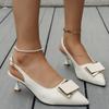 Fashion Skinny Heel Temperament Celebrity High Heels Summer Baotou Shallow Mouth Metal Square Buckle Non-Tired Foot Sandals