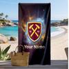 West Ham United FC Personalized Printed Beach Towel Soccer Logo Support Custom Name Text Absorbent Towel For Sport Travel Special Gift