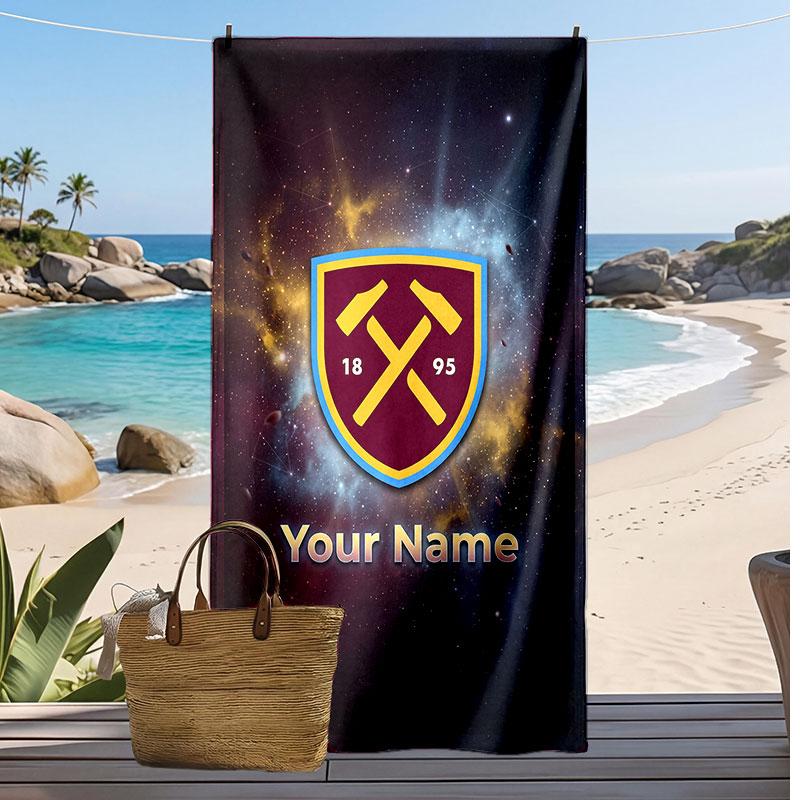 West Ham United FC Personalized Printed Beach Towel Soccer Logo Support Custom Name Text Absorbent Towel For Sport Travel Special Gift