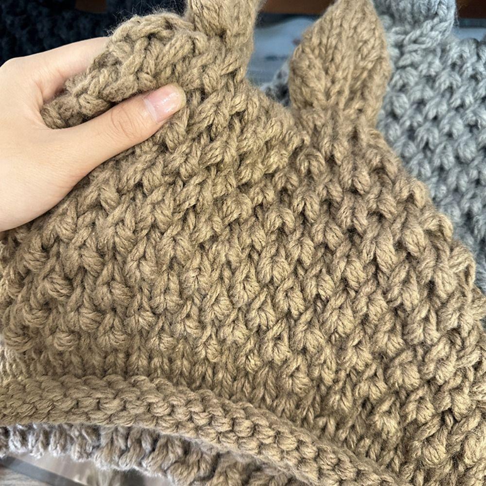 Корейская вязаная шапка Y2k, новый дизайн, защитная шапка для ушей, зимняя вязаная шапка с кроличьими ушками для женщин