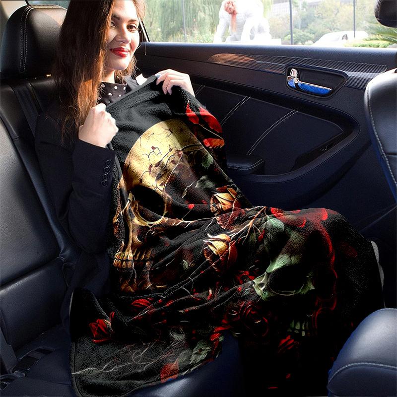 1pc Skulls in Bloom Blanket Soft and Cozy Home Decor Gift for All Seasons, Living Room, Travel, Camping, Car Blankets