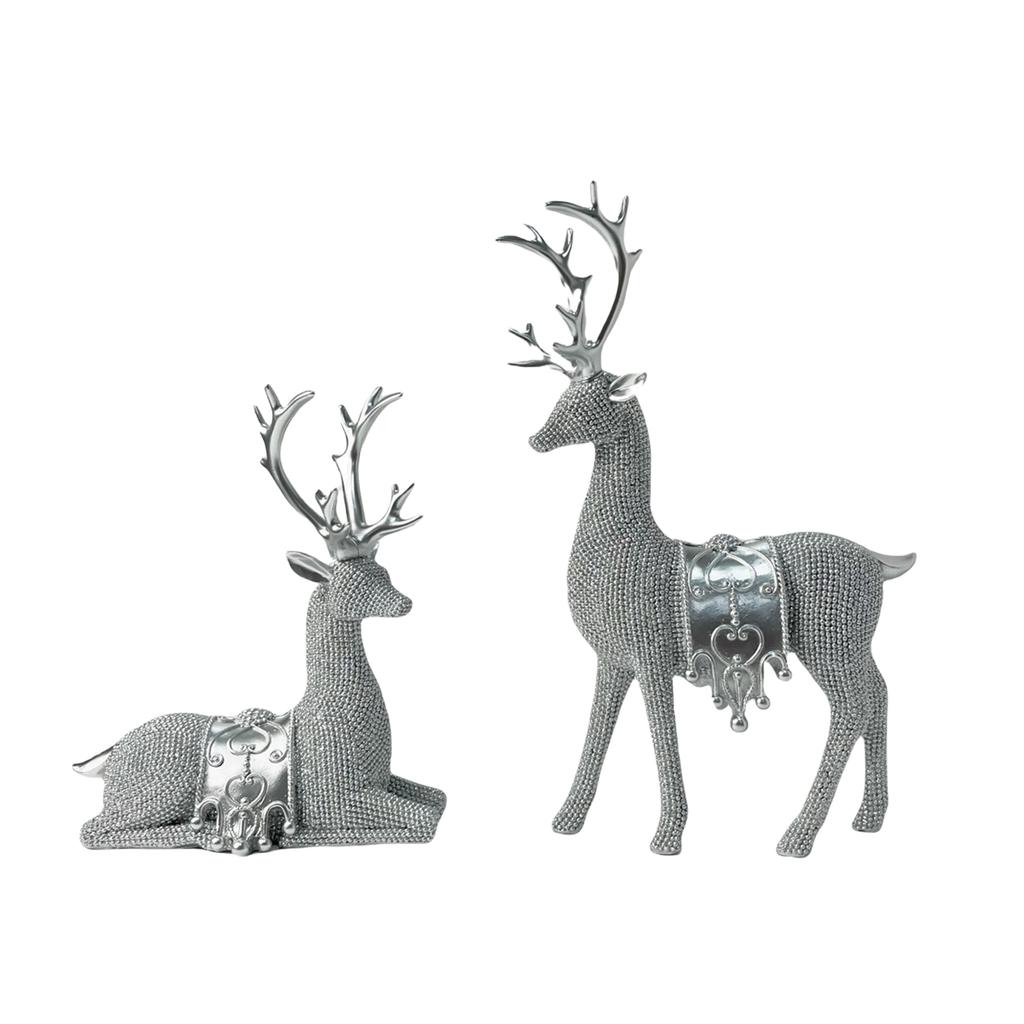 Рождественская фигурка оленя, набор из 2 предметов, миниатюрная скульптура оленя лося из смолы для праздничного домашнего настольного дисплея на полке
