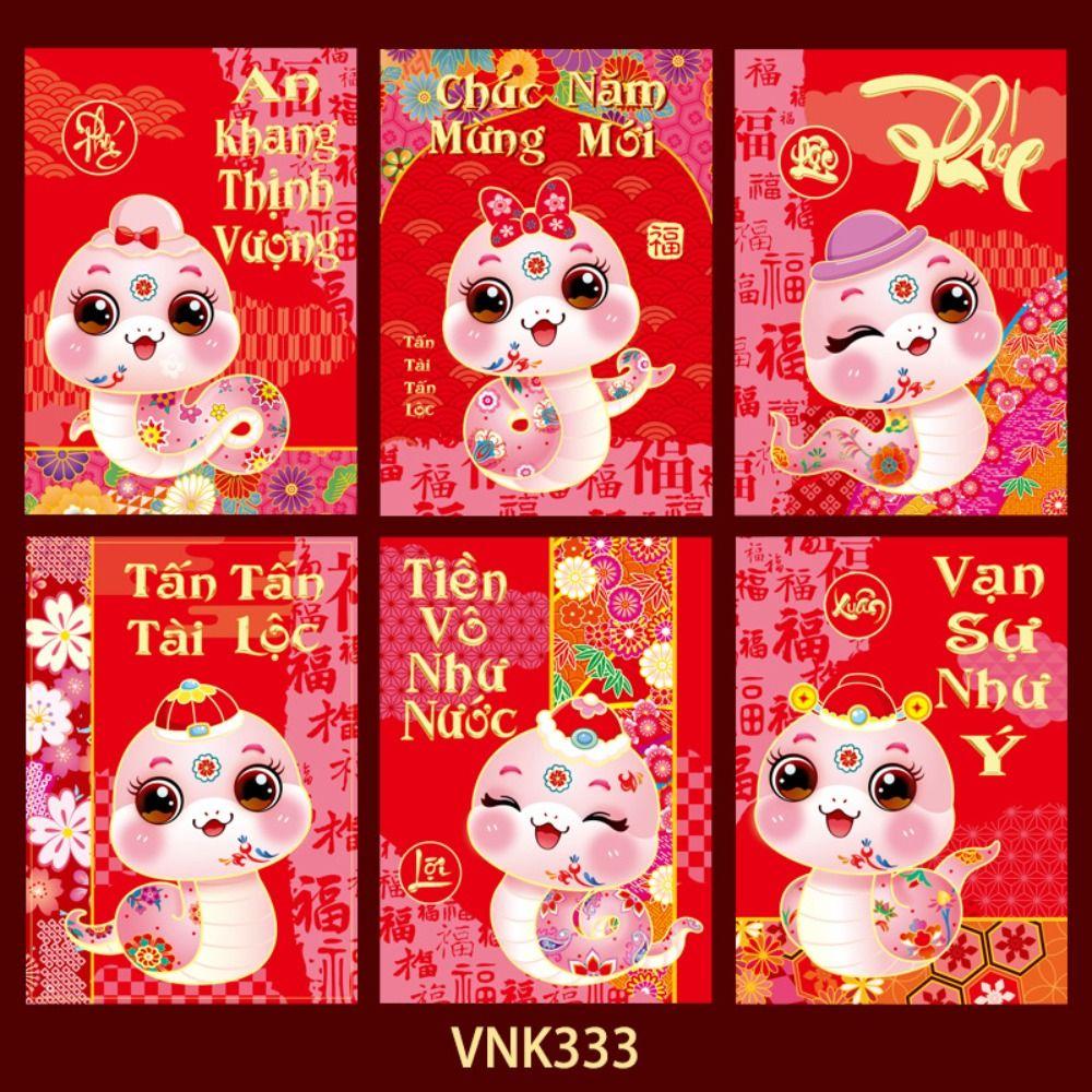 6PCS Blessing 2025 New Year Red Envelope Best Wishes Lucky Money Pockets Party Gifts