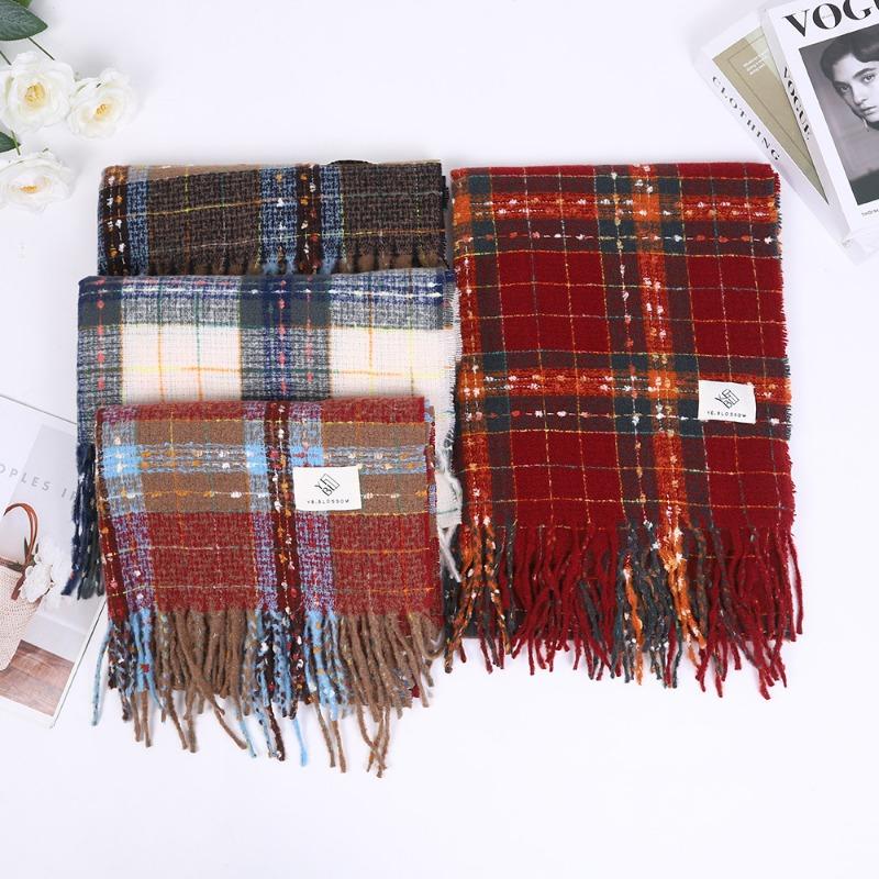 Autumn and Winter Atmosphere Scarf Women's Plaid Full of Galaxy Shawl Warm and Fashionable Christmas Student Scarf