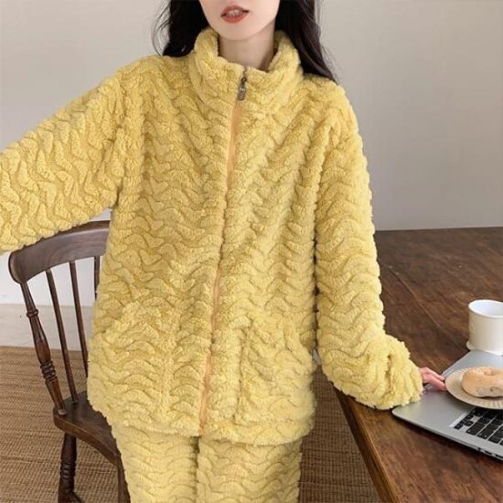 Navava Women Fleece Long Sleeve Zip Up Pajama Set Nt2062