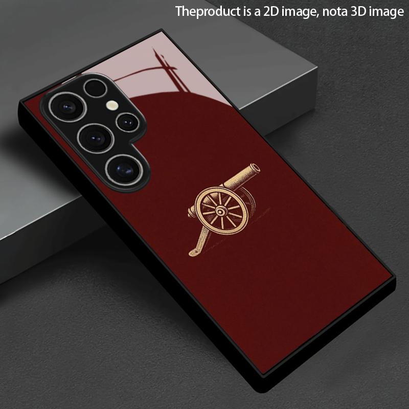 Чехол для телефона 2D «Древняя пушка» на красном фоне для Samsung S26 S25 S24 S23 S22 S21 S20 A56 A36 A16 - Стеклянная защитная крышка