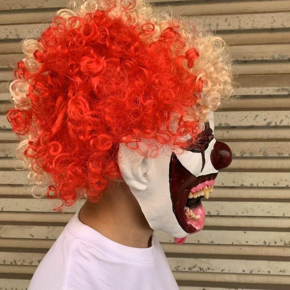 Toothy Tongue Out Latex Halloween Mask Colorful Hair Ghost Festive Mask Adult Cosplay