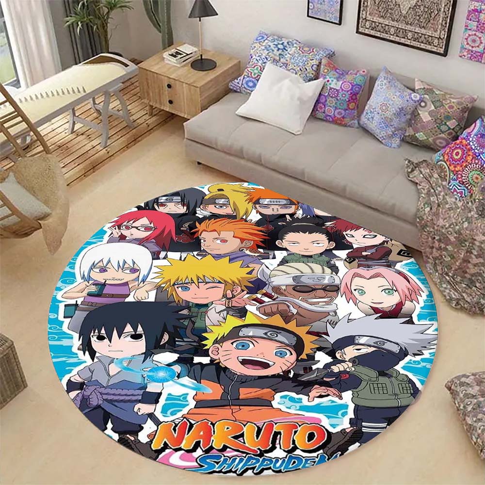 Cartoon Naruto Round Area Rug Soft Plush Carpet Non-Slip Mat for Bedside Sofa Gaming Room Home Decoration