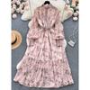 Graceful Stand Collar Breasted Silm Long Large Hem Dress