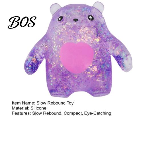 Soft Cute Stress Ball Slow Rebound Toy, Silicone Relief Squeeze Odorless Pink Transparent Jelly Heart Bear with Aurora Glitter, Portable Decompression