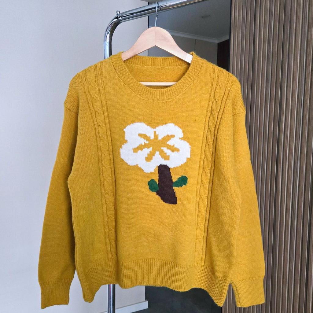 Dimanaf 2024 Новые осенние свитера, пуловеры, женские свитера с цветочным принтом, вязаные свободные свитера
