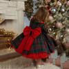 Рождественские платья для девочек, красное платье для малышей, клетчатые платья с бантом из тюля, детские новогодние костюмы