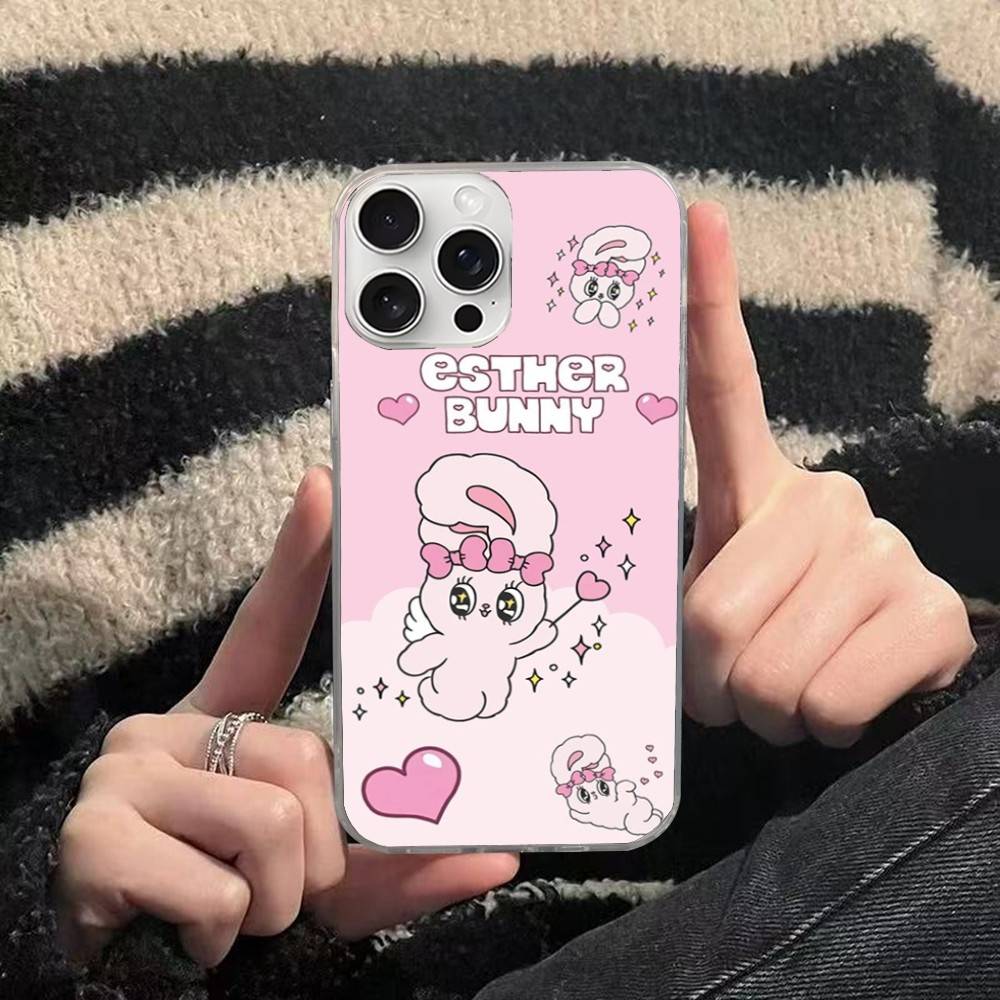 Lovely Cartoon Esthers Bunny For iPhone 14 Pro Max 13 17 11 16 12 15 Air Plus Satin Colorful Phone Case