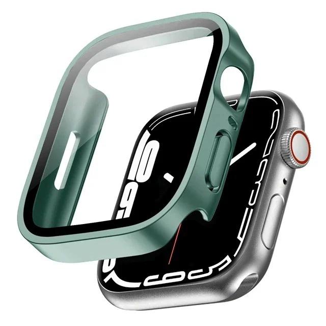 Стекло+Чехол для Apple Watch 46мм 44мм 45мм 40мм 41мм 42мм с прямым краем Защитная крышка корпуса iWatch 10 9 8 7 SE 6 5 4 чехол