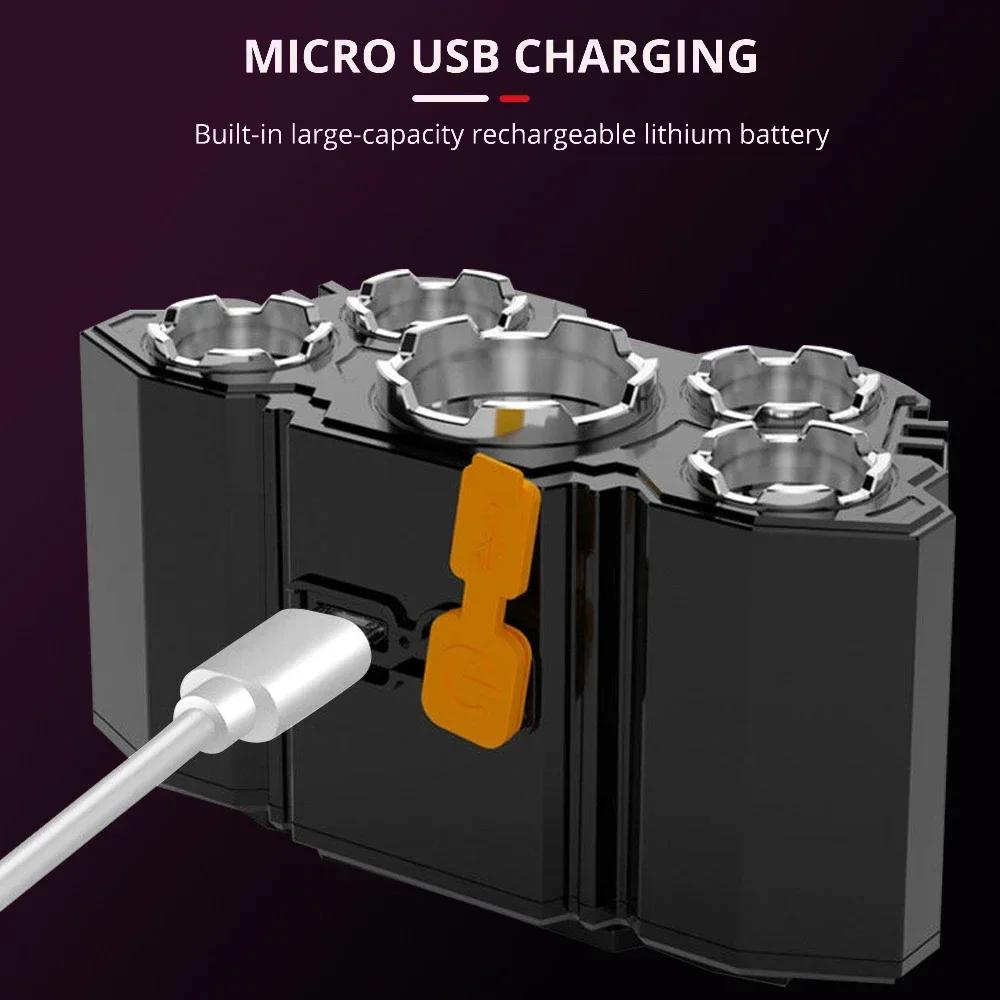 Usb перезаряжаемый 5 светодиодный налобный фонарь, супер яркий налобный мощный фонарик со встроенной батареей, уличная лампа для кемпинга, ночной рыбалки