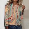 Tops For Spring&Autumn Marble Stripes Print Round Neck Long Sleeve T-shirt Fall Casual Slim Pullover Women's Long Sleeve Top