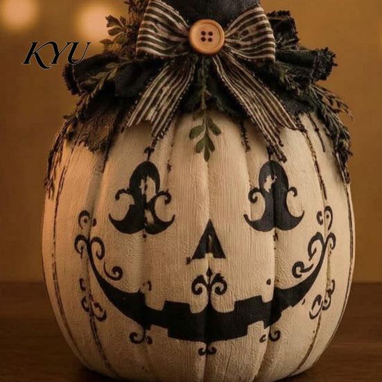 Distressed Resin Pumpkin Figurines Halloween Decoration with Wizard Hat, Vintage Witch Figurine Autumn Harvest Ornaments Bow, Rustic Tabletop Ornament