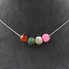 Stones and Minerals. Necklace 4 Beads Cracked Agate Fuchsia Multicolor 8 Mm Stainless Steel Chain.