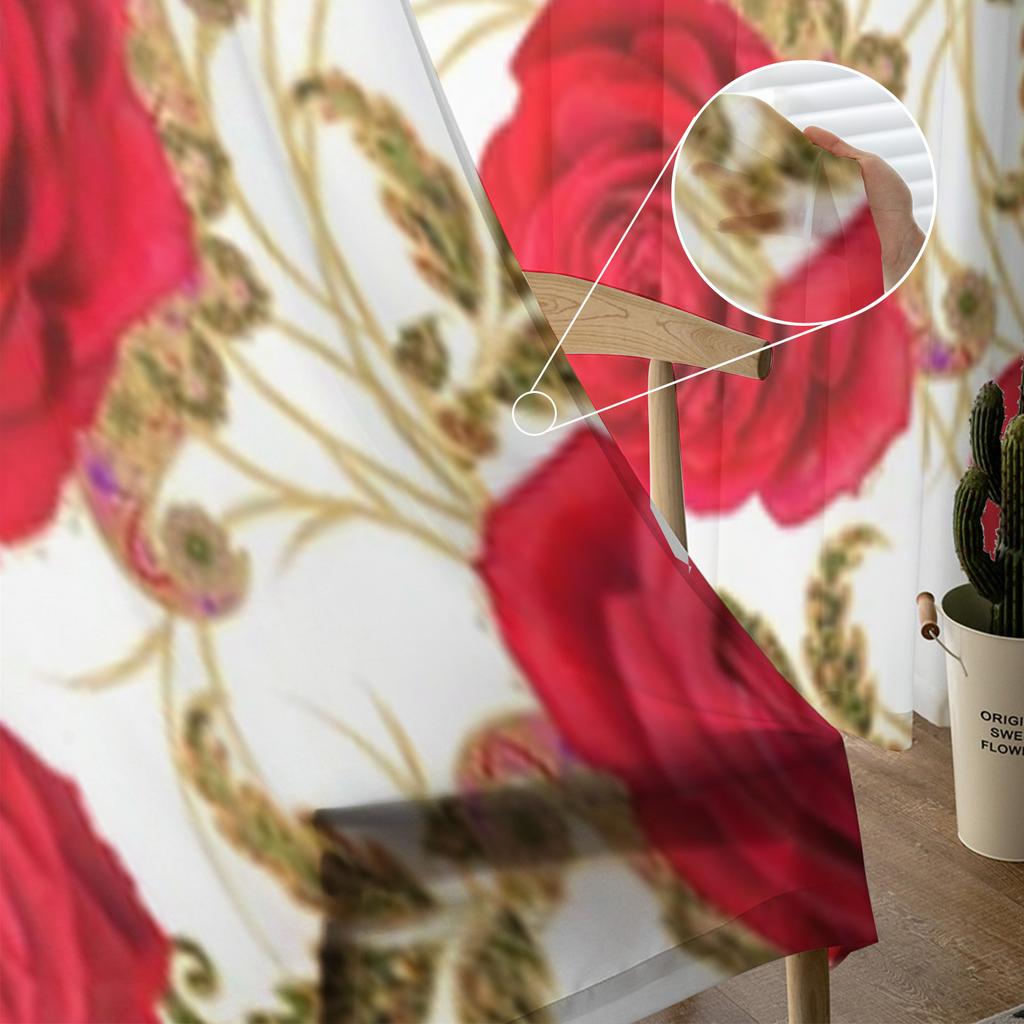 Bright Red Roses Sheer Curtains For Living Room Window Transparent Voile Tulle Curtain Bedroom Drapes Home Decor
