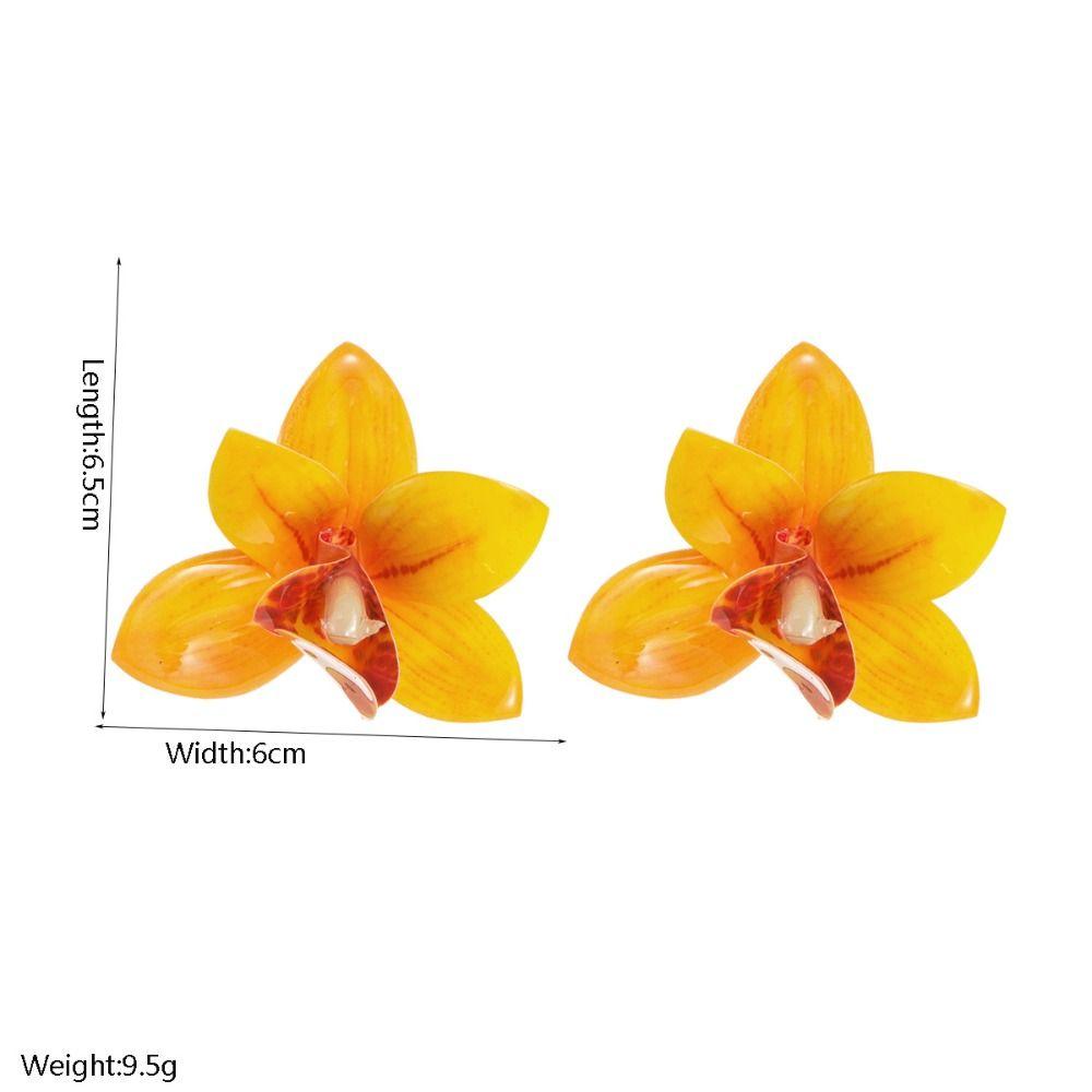 Silver Needle Flower Stud Earrings Epoxy Resin Vacation Style Earrings Women