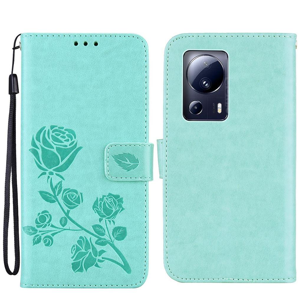 Тисненая кожаная книжка с розой для телефона Xiaomi 13 Lite, кошелек, слоты для карт, чехол